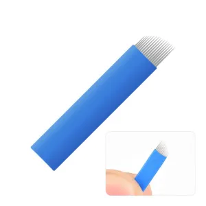 50pcs Blue Microblades, 0.18mm Diameter, Semi-Permanent Makeup Needles for Eyebrow Eyeliner Lips, Manual Microblading Kits (S16)