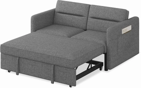 54.5" Convertible Sofa Bed, 3-in-1 Sleeper Sofa with Pull-Out Bed, Futon Couches with Storage Side Pocket, Loveseat with Adjustable Backrest for Small Space Apartment, Dark Grey