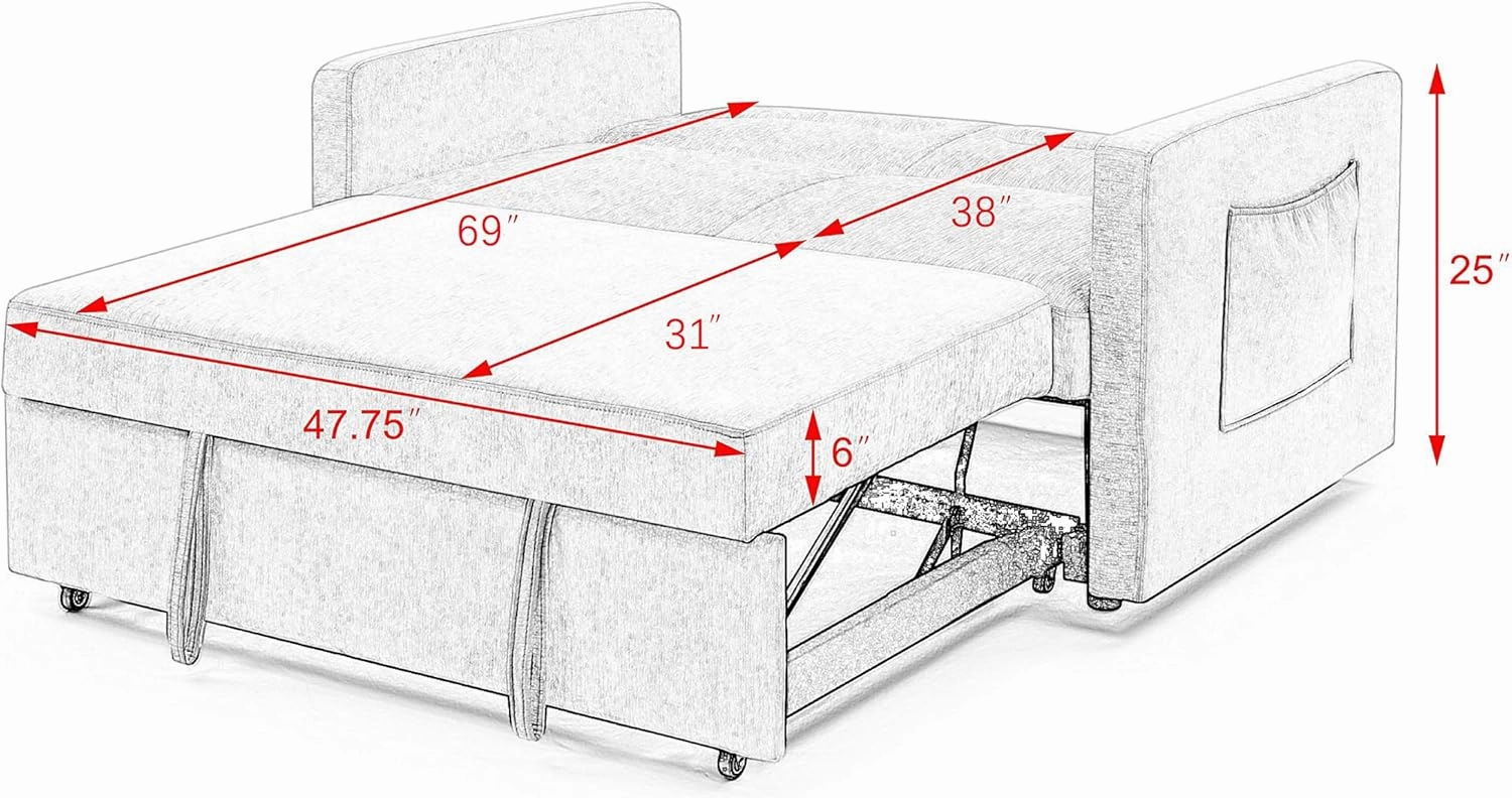 54.5" Convertible Sofa Bed, 3-in-1 Sleeper Sofa with Pull-Out Bed, Futon Couches with Storage Side Pocket, Loveseat with Adjustable Backrest for Small Space Apartment, Dark Grey