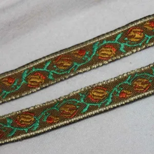 5.5 Yards Mocha Taupe Coral Mint Woven Jacquard Sewing Non Stretch Trim 3/8" W39 Pattern Embroidery Sewing Delicate Clothing Garment Supply Decorations Art Craft for Scrapbooking Hair Tie Headband
