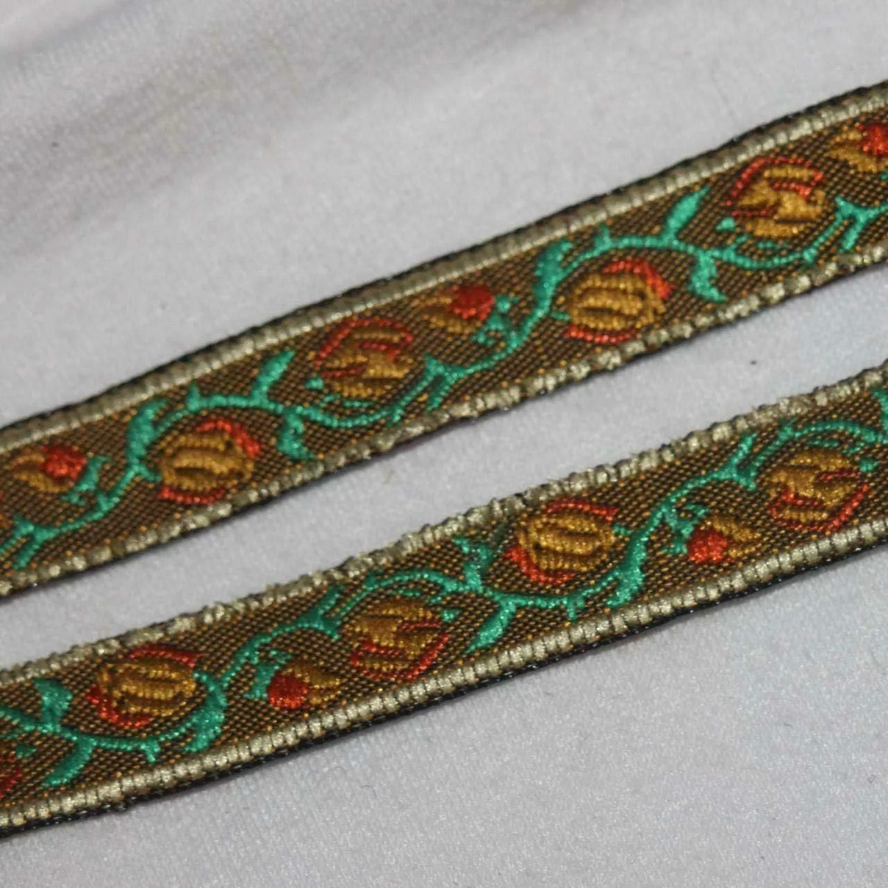 5.5 Yards Mocha Taupe Coral Mint Woven Jacquard Sewing Non Stretch Trim 3/8" W39 Pattern Embroidery Sewing Delicate Clothing Garment Supply Decorations Art Craft for Scrapbooking Hair Tie Headband