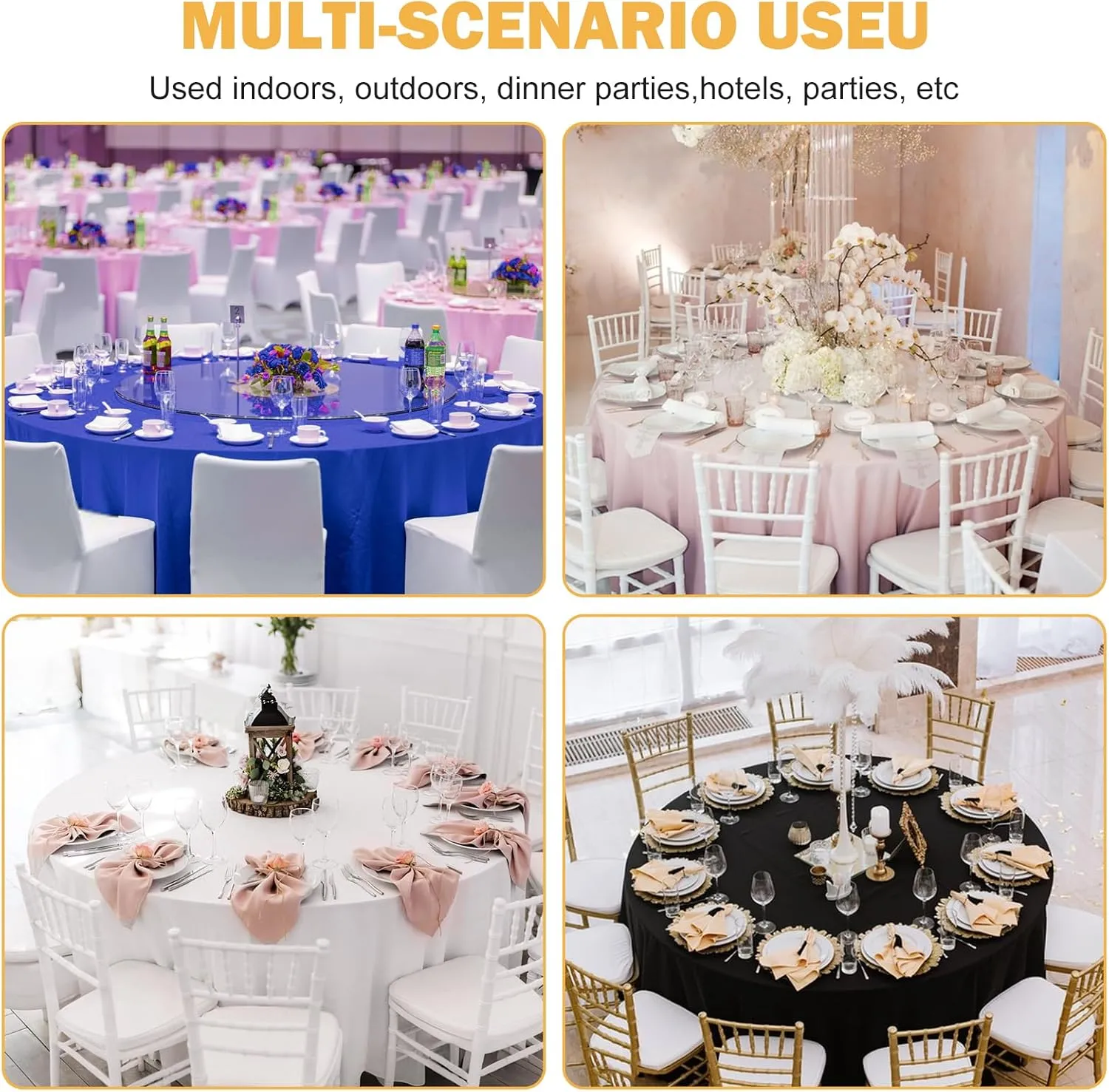 6 Pack 120 In Round Royal Blue Tablecloths - Reusable Polyester Table Covers – Protect from Spills (Not Waterproof) – for Weddings, Banquets, Parties – Ships Folded, Wrinkles Likely, Steam Before Use
