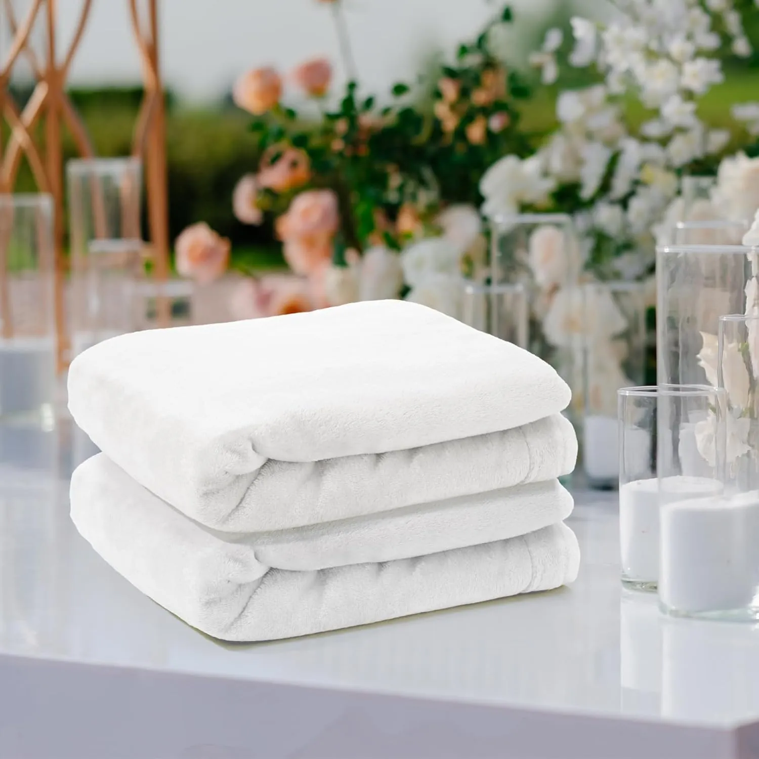 6 Pcs Flannel Fleece Throw Blanket Bulk 50 x 60 Inch Soft Fleece Blanket Warm Throw Blanket Coral Blankets for Couch Sofa Home Wedding Gifts Season (Cream White)