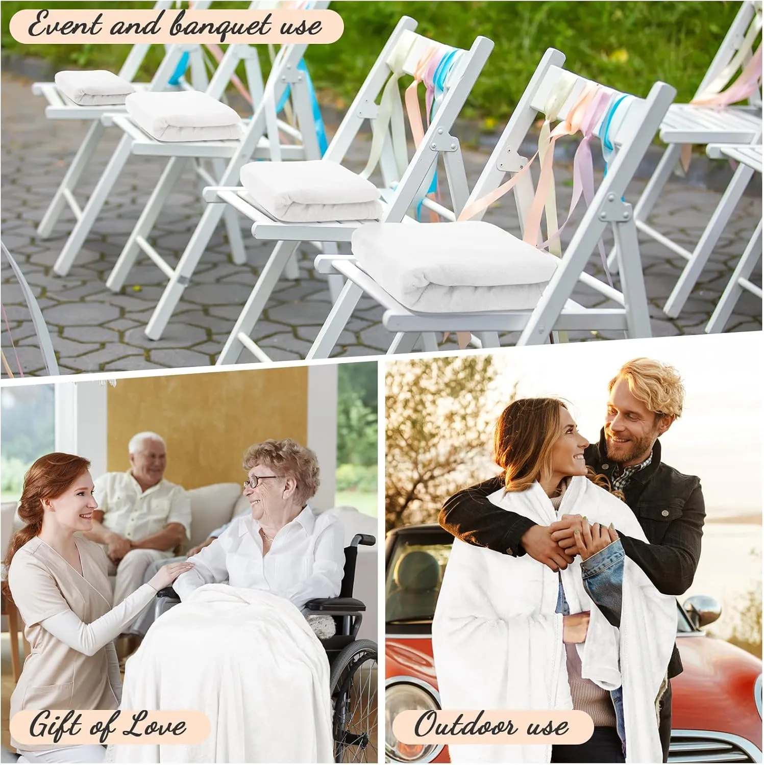 6 Pcs Flannel Fleece Throw Blanket Bulk 50 x 60 Inch Soft Fleece Blanket Warm Throw Blanket Coral Blankets for Couch Sofa Home Wedding Gifts Season (Cream White)