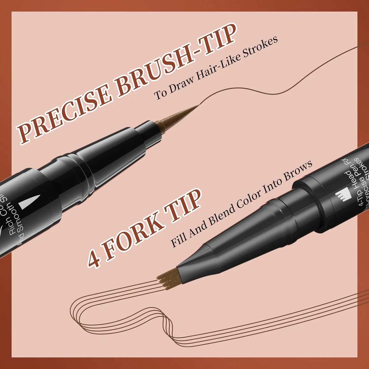 9706 2-in-1 Double-Ended Liquid Eyebrow Pen, 4 Tip Head& 1 Tip Ultra Fine Eyebrow Pen,Easily Draw Realistic Eyebrows, 4 Color, Waterproof (1#Light Brown)