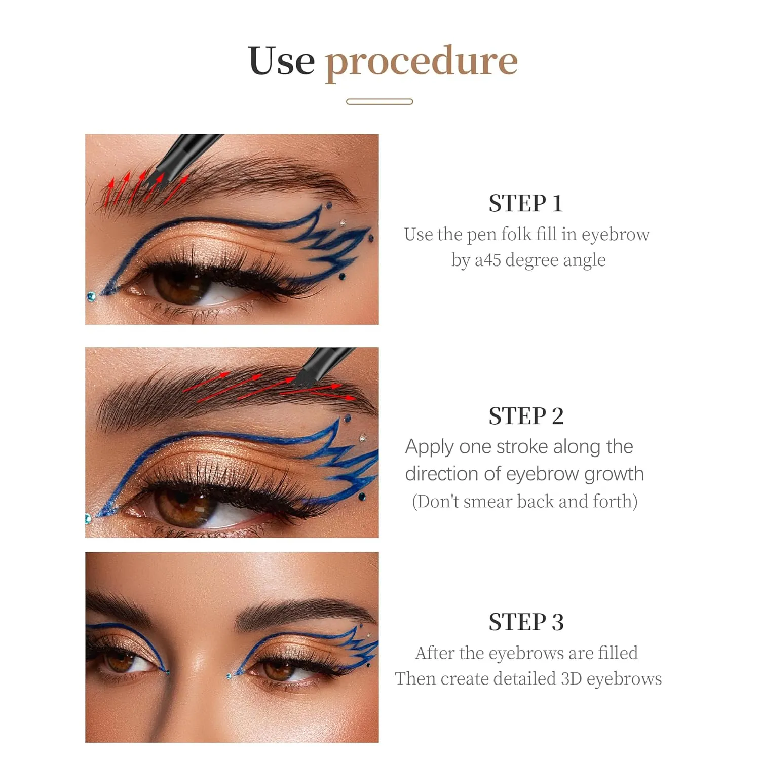 9706 2-in-1 Double-Ended Liquid Eyebrow Pen, 4 Tip Head& 1 Tip Ultra Fine Eyebrow Pen,Easily Draw Realistic Eyebrows, 4 Color, Waterproof (1#Light Brown)
