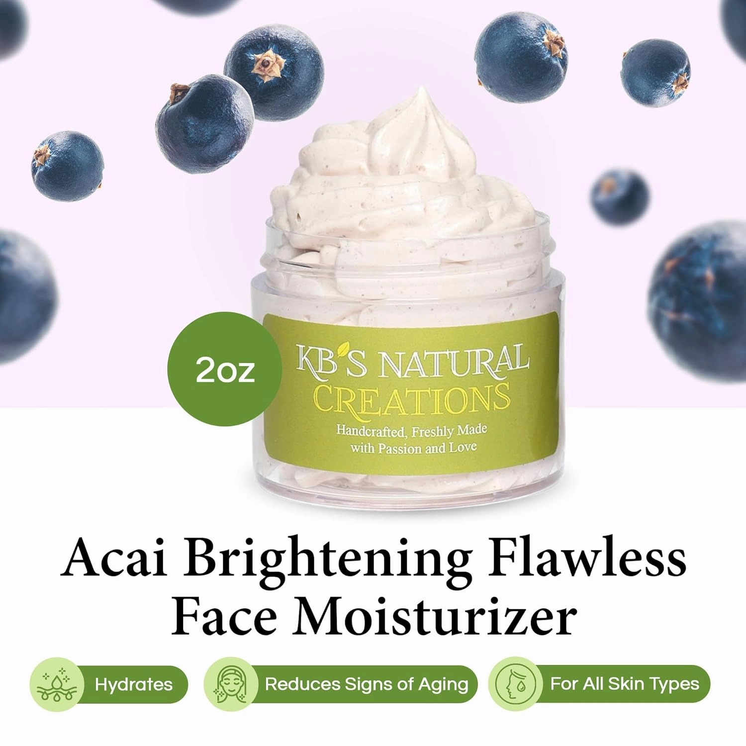 Acai Brightening Flawless Face Moisturizer, Anti Aging Face Cream, Hydrating Wrinkle Cream, Antioxidant Facial Skin Care Products for Radiant & Smooth Skin, Berry, 2 oz