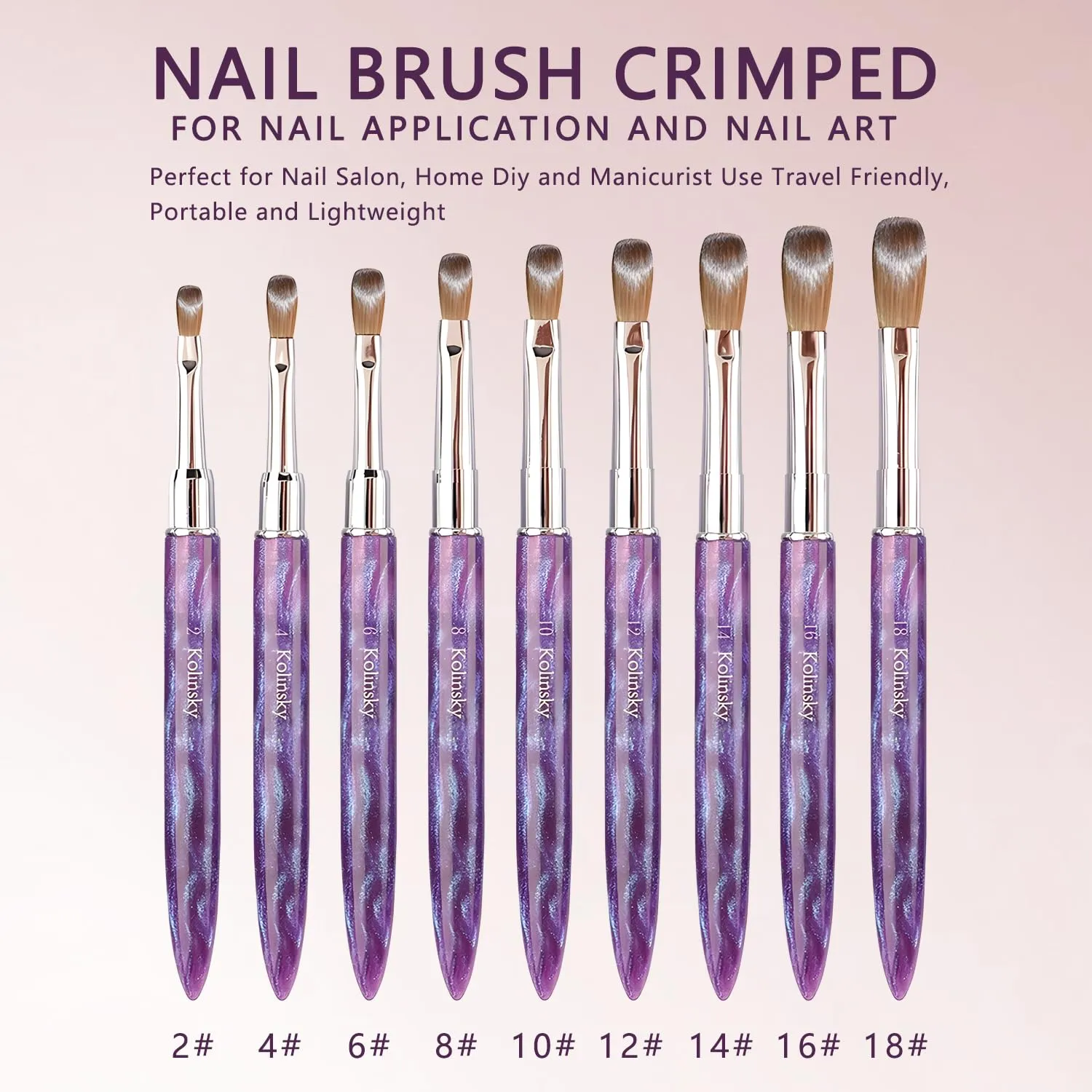 Acrylic Nail Brush Size14, 100% Pure Kolinsky Nail Art Brushes Sturdy Handle Oval Shaped Acrylic Powder Nail Design Tools for Professional Manicure DIY Home Salon (Purple)