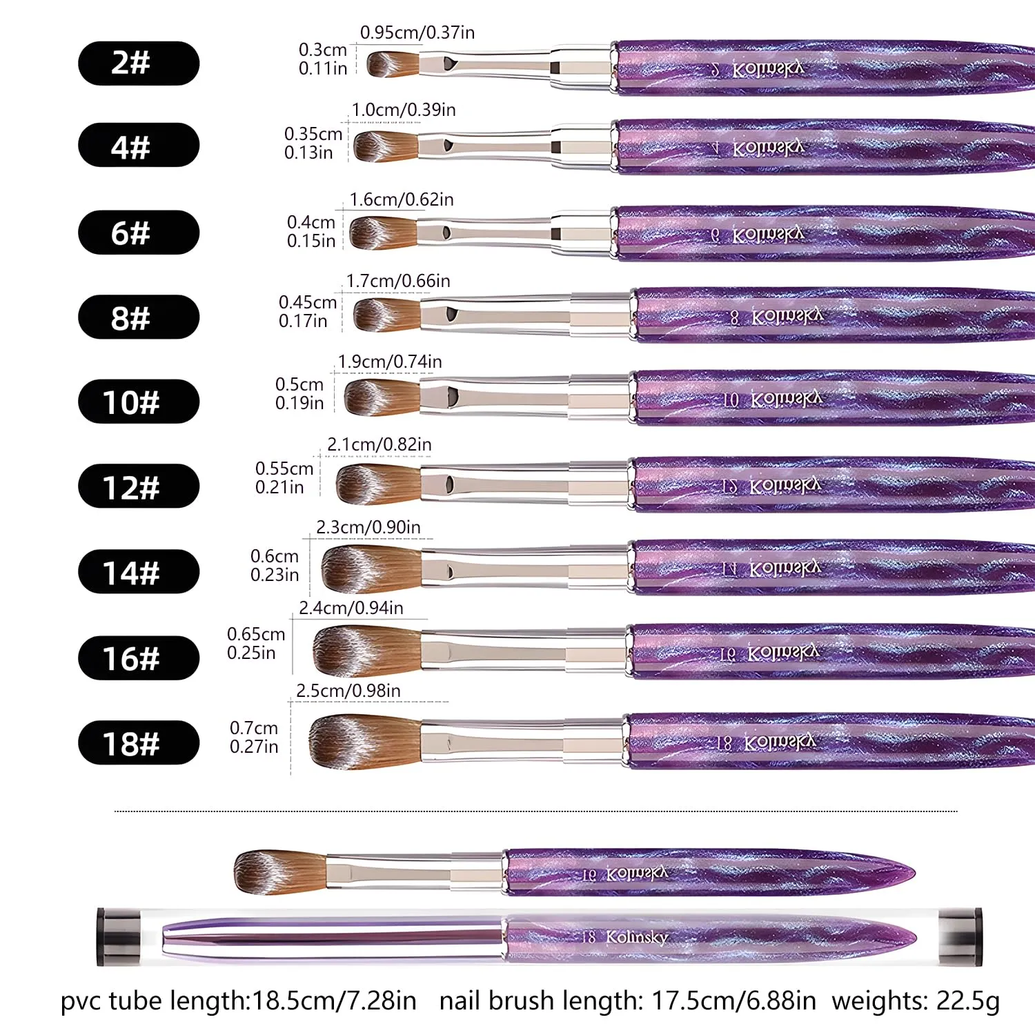 Acrylic Nail Brush Size14, 100% Pure Kolinsky Nail Art Brushes Sturdy Handle Oval Shaped Acrylic Powder Nail Design Tools for Professional Manicure DIY Home Salon (Purple)