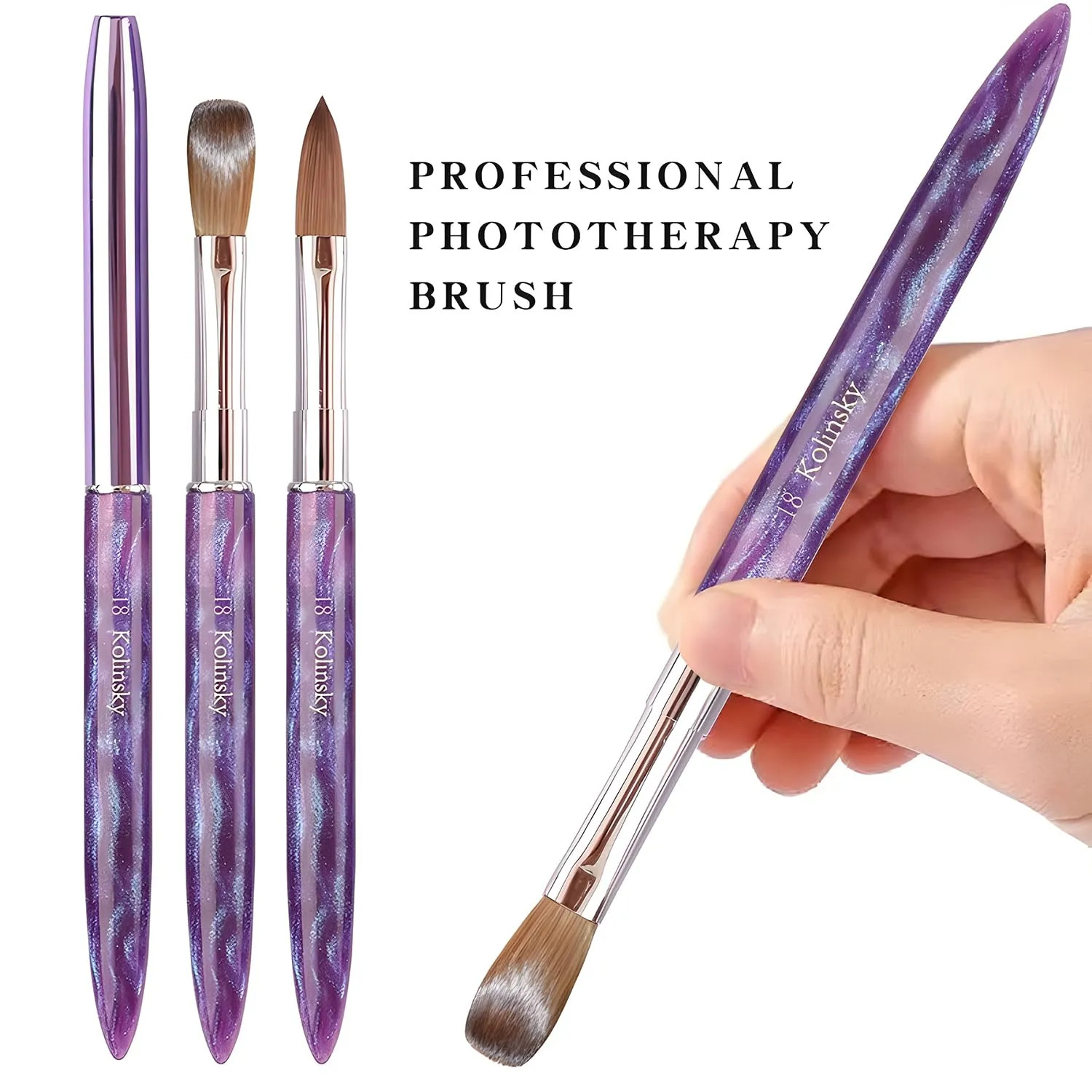 Acrylic Nail Brush Size14, 100% Pure Kolinsky Nail Art Brushes Sturdy Handle Oval Shaped Acrylic Powder Nail Design Tools for Professional Manicure DIY Home Salon (Purple)