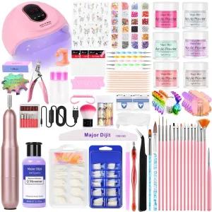 Acrylic Nail Kit with liquid Monomer,3 colors Glitter Acrylic powder,UV Lamp Acrylic for Beginners with Everything Nail Supplies (Blue)