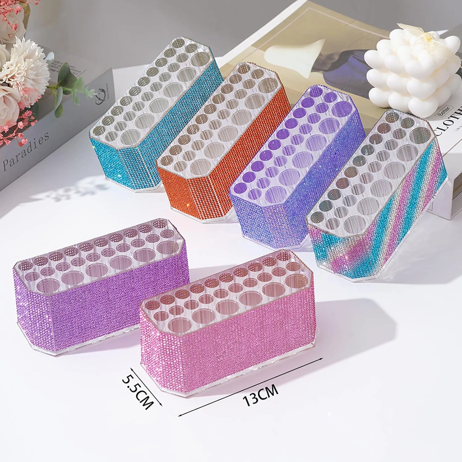 Acrylic Lip Liner Organizer & Eyeliner Organizer,26 Slots Makeup Brush Pencil Organization Container (Lake Blue)