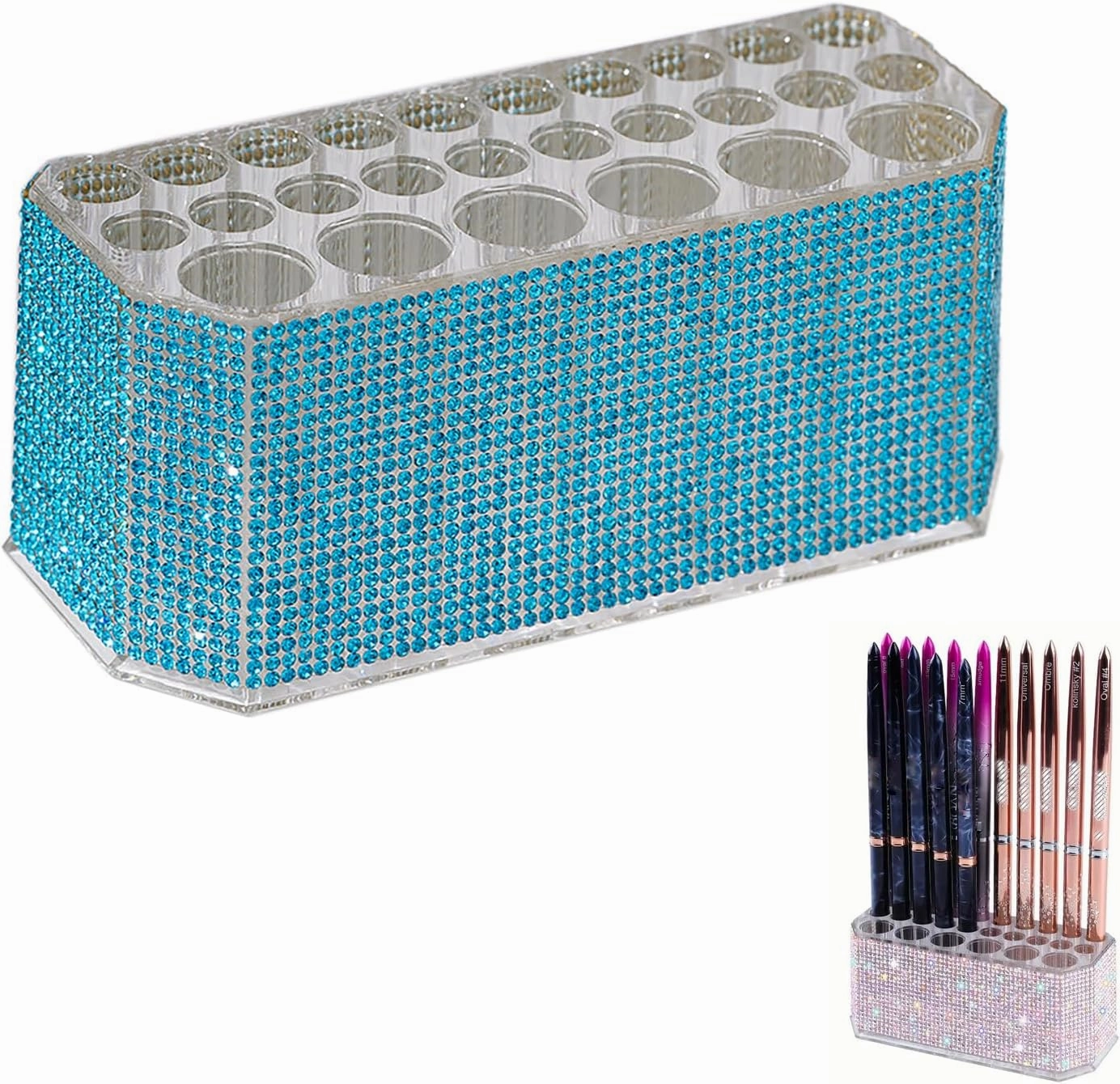 Acrylic Lip Liner Organizer & Eyeliner Organizer,26 Slots Makeup Brush Pencil Organization Container (Lake Blue)