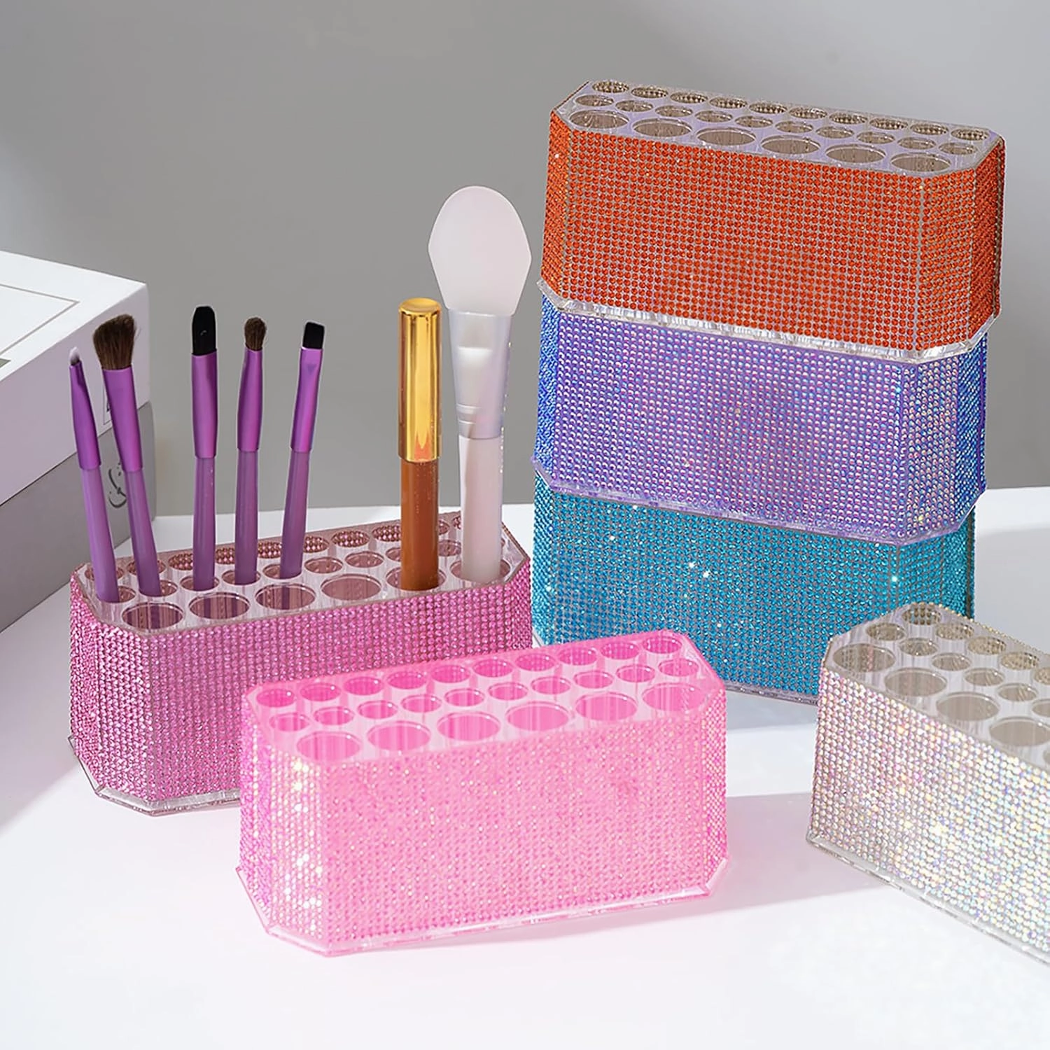 Acrylic Lip Liner Organizer & Eyeliner Organizer,26 Slots Makeup Brush Pencil Organization Container (Lake Blue)