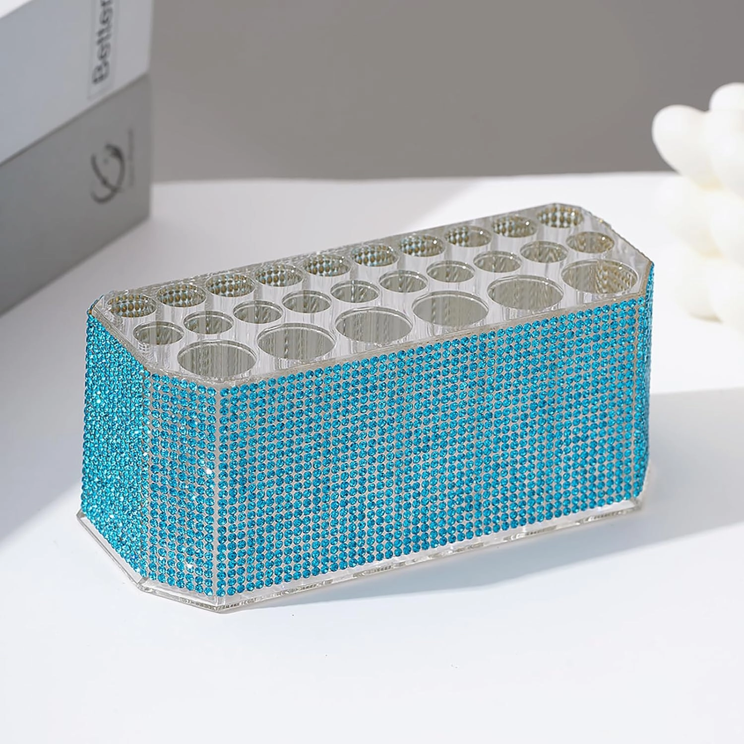 Acrylic Lip Liner Organizer & Eyeliner Organizer,26 Slots Makeup Brush Pencil Organization Container (Lake Blue)