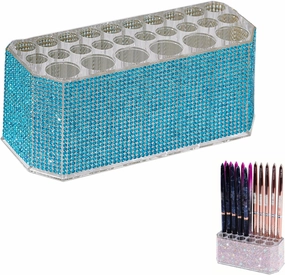 Acrylic Lip Liner Organizer & Eyeliner Organizer,26 Slots Makeup Brush Pencil Organization Container (Lake Blue)