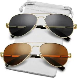 AIEYEZO Classic Aviator Polarized Sunglasses for Men Women Spring Hinge Metal Frame UV400 Protection