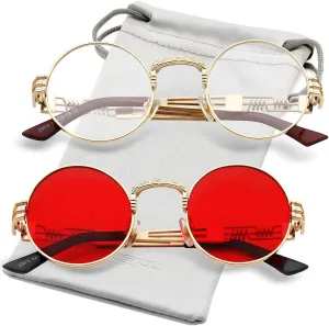 AIEYEZO Round Steampunk Sunglasses Circle Lennon Hippie Glasses Metal Frame 100% UV Blocking Lens