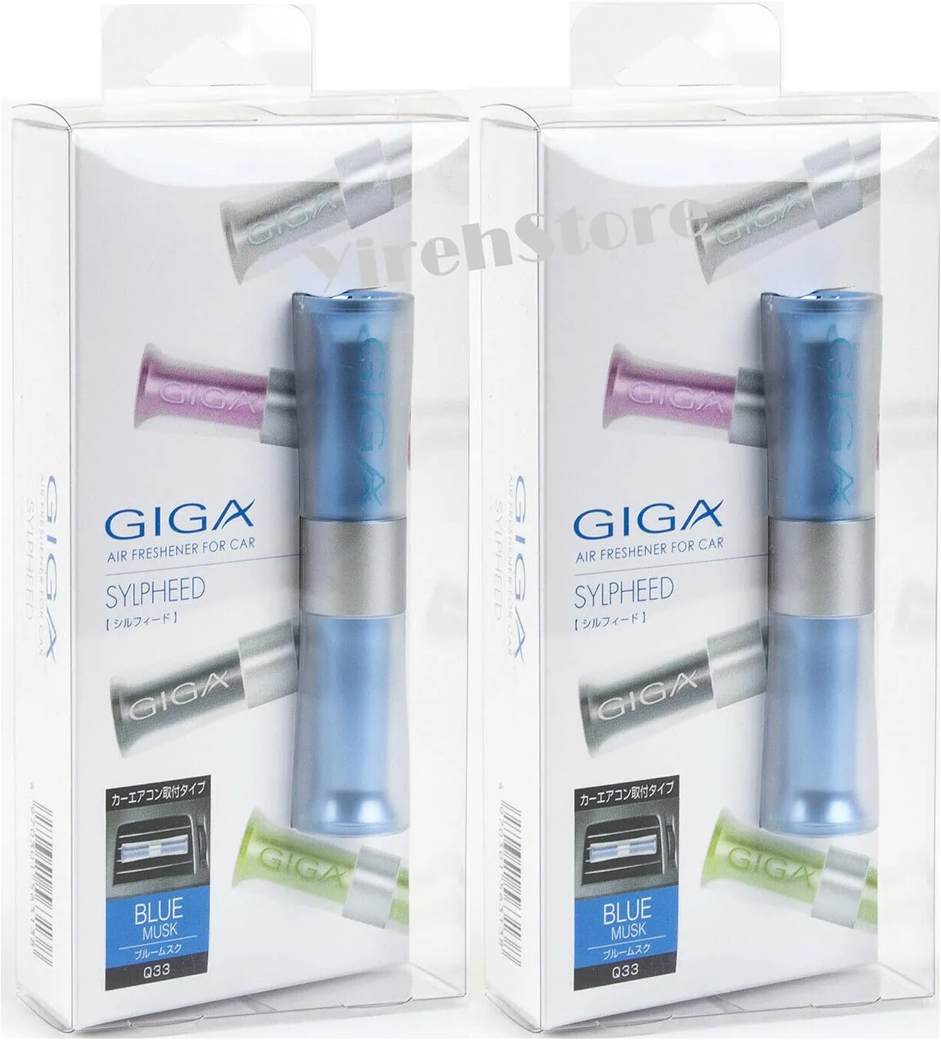 Air Spencer Sylpheed Giga Clip Blue Musk scent 2-pack, Slim Elegant Design, Graceful Color, Solid/Spill proof, Car Vent Clip Air Freshener, Fresh fruity with woody note cologne fragrance