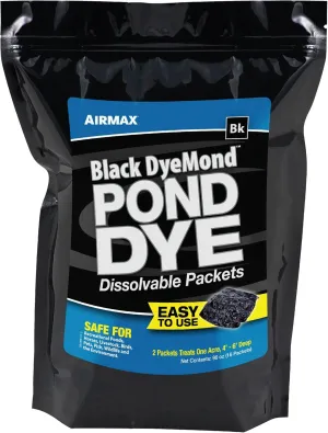 Airmax Black DyeMond Pond Dye Packets Natural Water Colorant for Ponds, Beneficial UV Blocking Color Concentrate, Maintain Clean & Clear Water, Fish, Bird & Animal Safe, 16 Packet