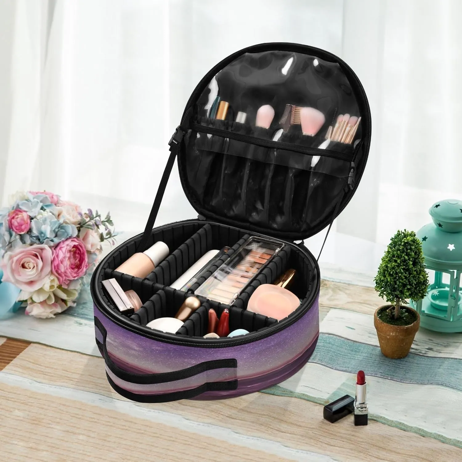 ALAZA Milky Way Purple Sky Sunset with Scenery Beautiful Romantic Mountain Travel Cosmetic Organizer Make up Organizer Toiletry Bag