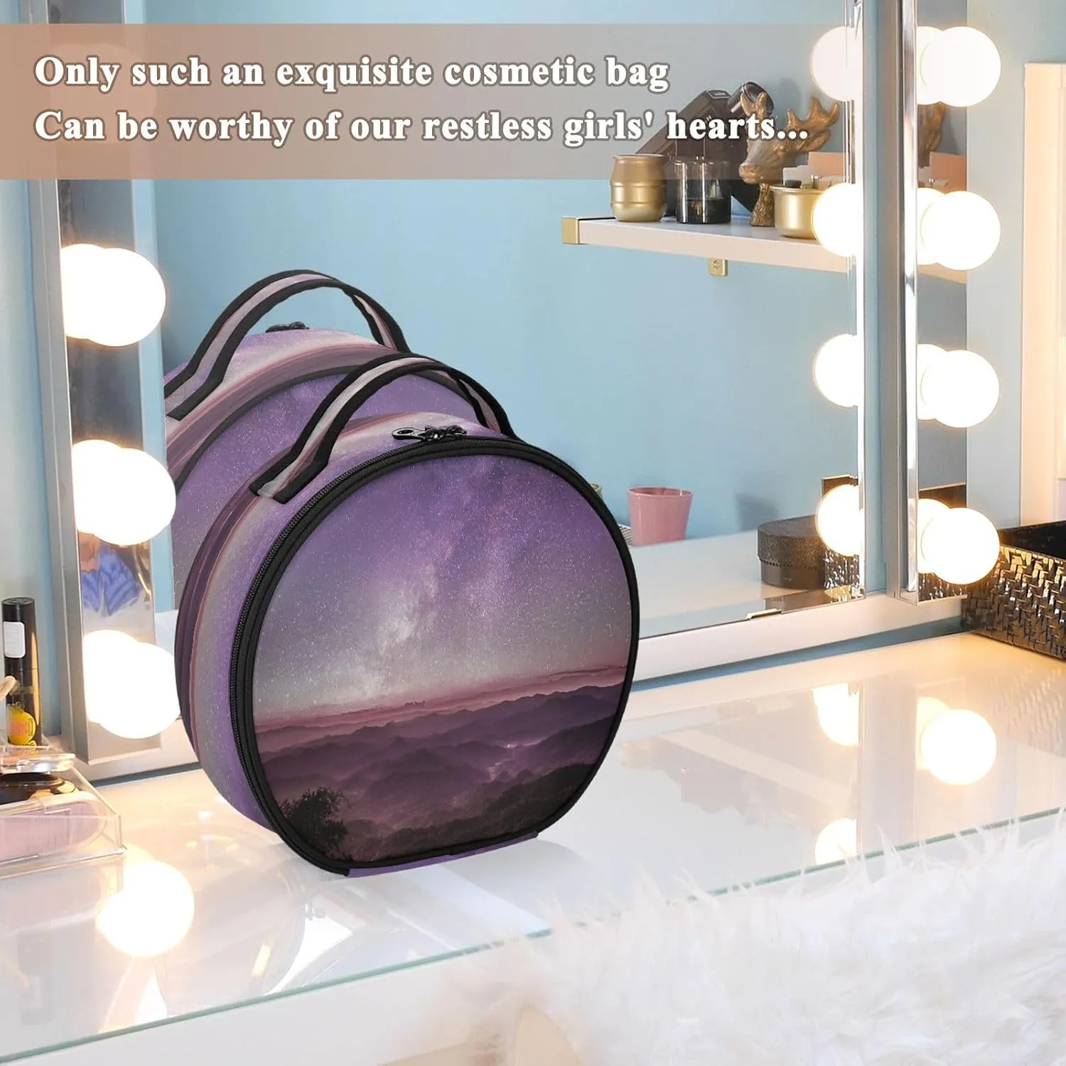 ALAZA Milky Way Purple Sky Sunset with Scenery Beautiful Romantic Mountain Travel Cosmetic Organizer Make up Organizer Toiletry Bag