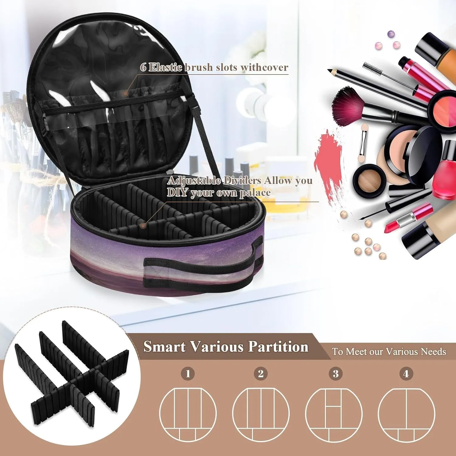 ALAZA Milky Way Purple Sky Sunset with Scenery Beautiful Romantic Mountain Travel Cosmetic Organizer Make up Organizer Toiletry Bag