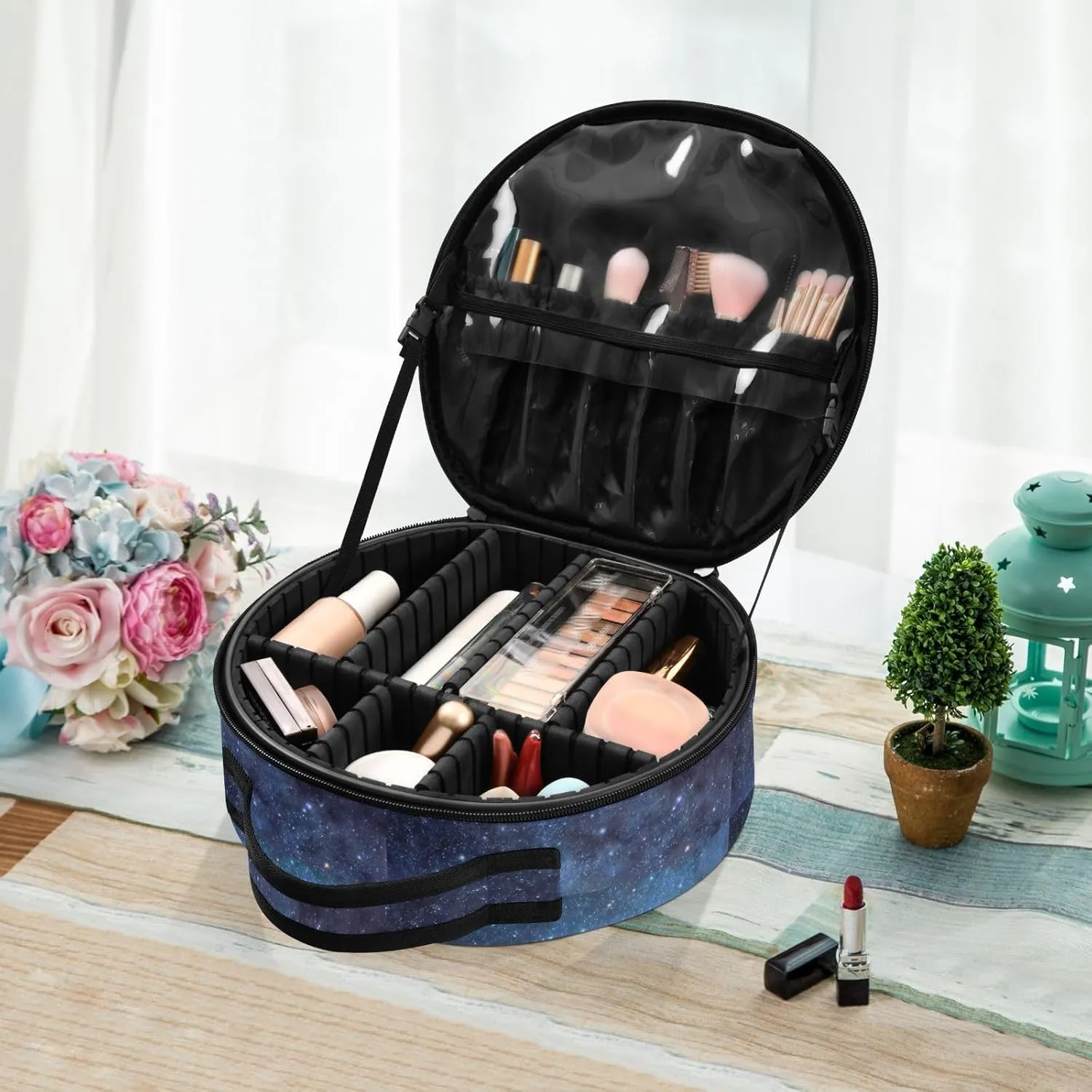 ALAZA Starry Galaxy Blue Makeup Bag Travel Cosmetic Bag Large Toiletry Organizer