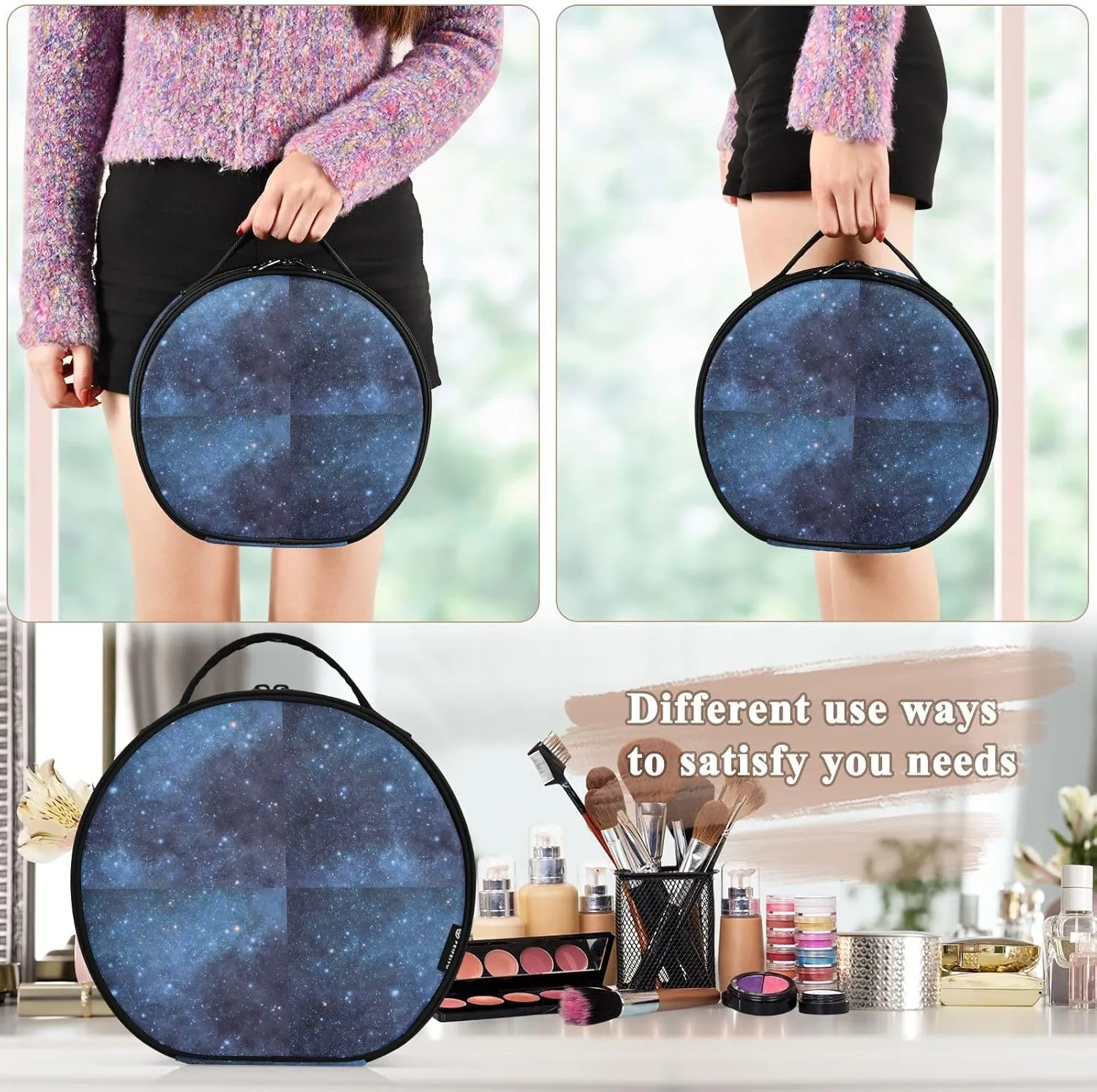 ALAZA Starry Galaxy Blue Makeup Bag Travel Cosmetic Bag Large Toiletry Organizer
