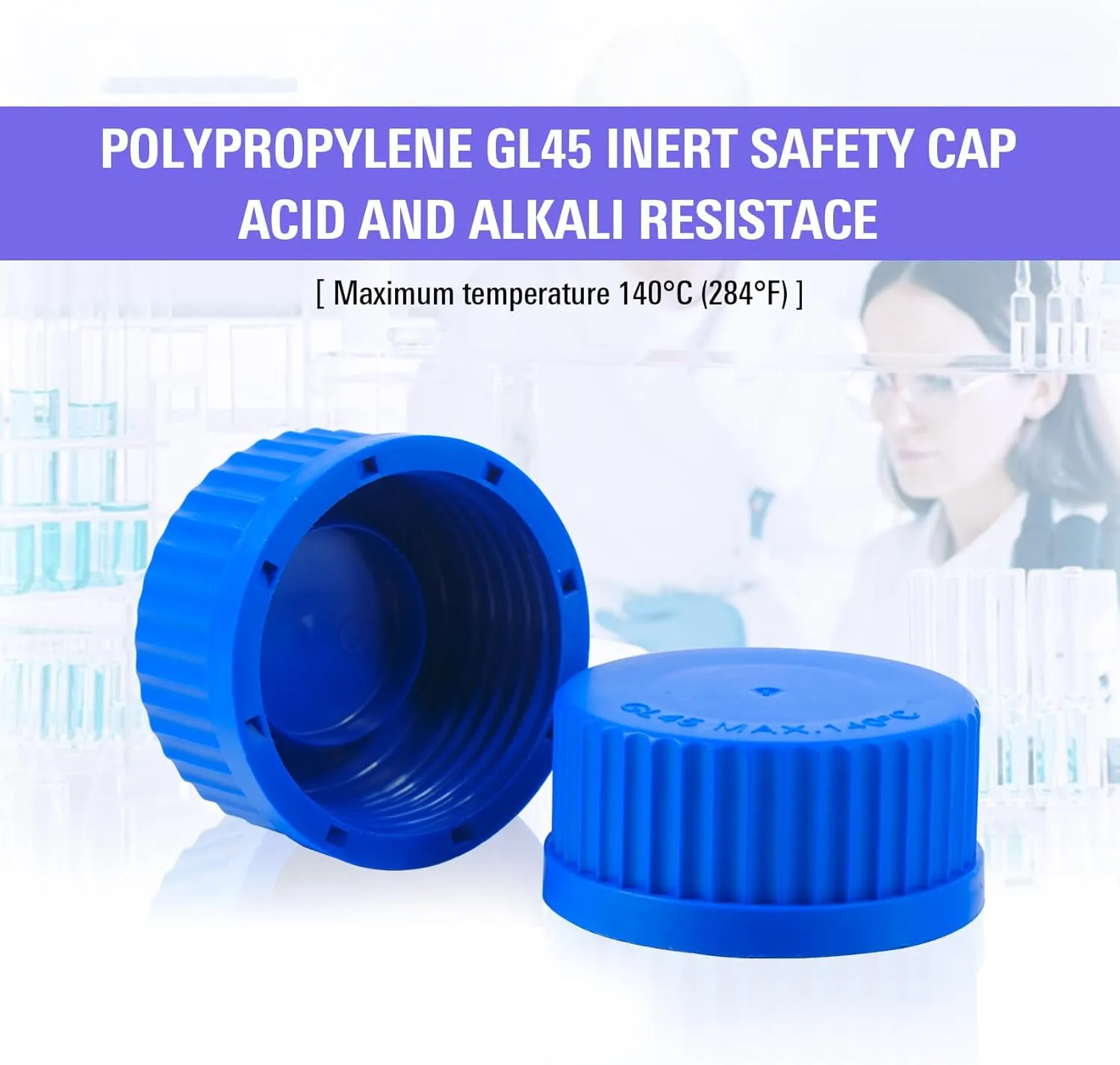ALWSCI 250ml Graduated Glass Round Media Storage Bottle with blue GL45 Screw Cap, 3.3 Borosilicate Glass, Wide Mouth Lab Reagent Bottle, Pack of 4