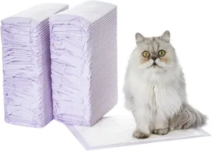 Amazon Basics Cat Pee Pads, 100 Count, Universal Fit for Litter Box, Odor Control with Fresh Scent, White/Purple