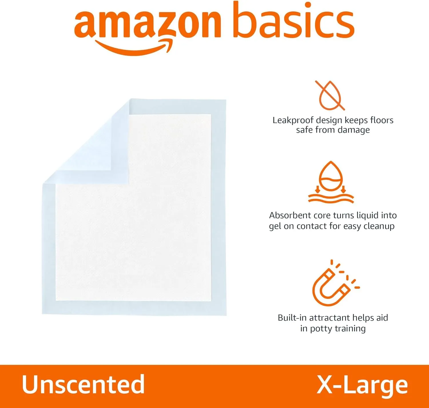 Amazon Basics Dog and Puppy Pee Pads with 5-Layer Leak-Proof Design and Quick-Dry Surface for Potty Training, Standard Absorbency, X-Large, 28 x 34 Inch - Pack of 60, Blue & White