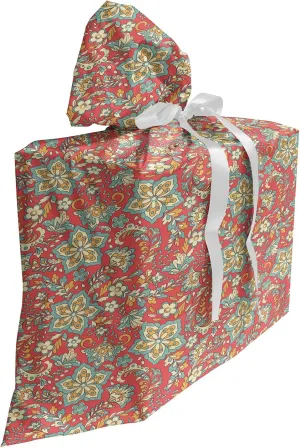 Ambesonne Orient Gift Bag, Ornamental Oriental Flower Bouquets Motif Paisley Ethnic Bohemian Art, Fabric Party Favor Pouch with 3 Ribbons, 27, Coral Cadet Blue Cream