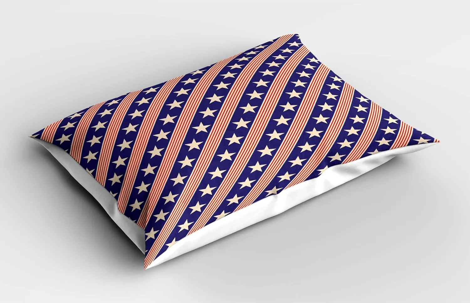 Ambesonne Prehistoric Country Pillow Sham Set of 2, Patriotic Star Pattern in Diagonal Stripes National Theme Print, Quality Microfiber Bedding Item for All Seasons, 26" x 20", Navy Coral Cream