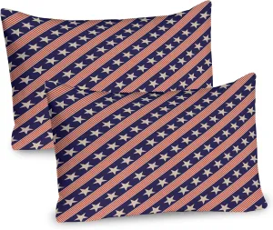 Ambesonne Prehistoric Country Pillow Sham Set of 2, Patriotic Star Pattern in Diagonal Stripes National Theme Print, Quality Microfiber Bedding Item for All Seasons, 26" x 20", Navy Coral Cream