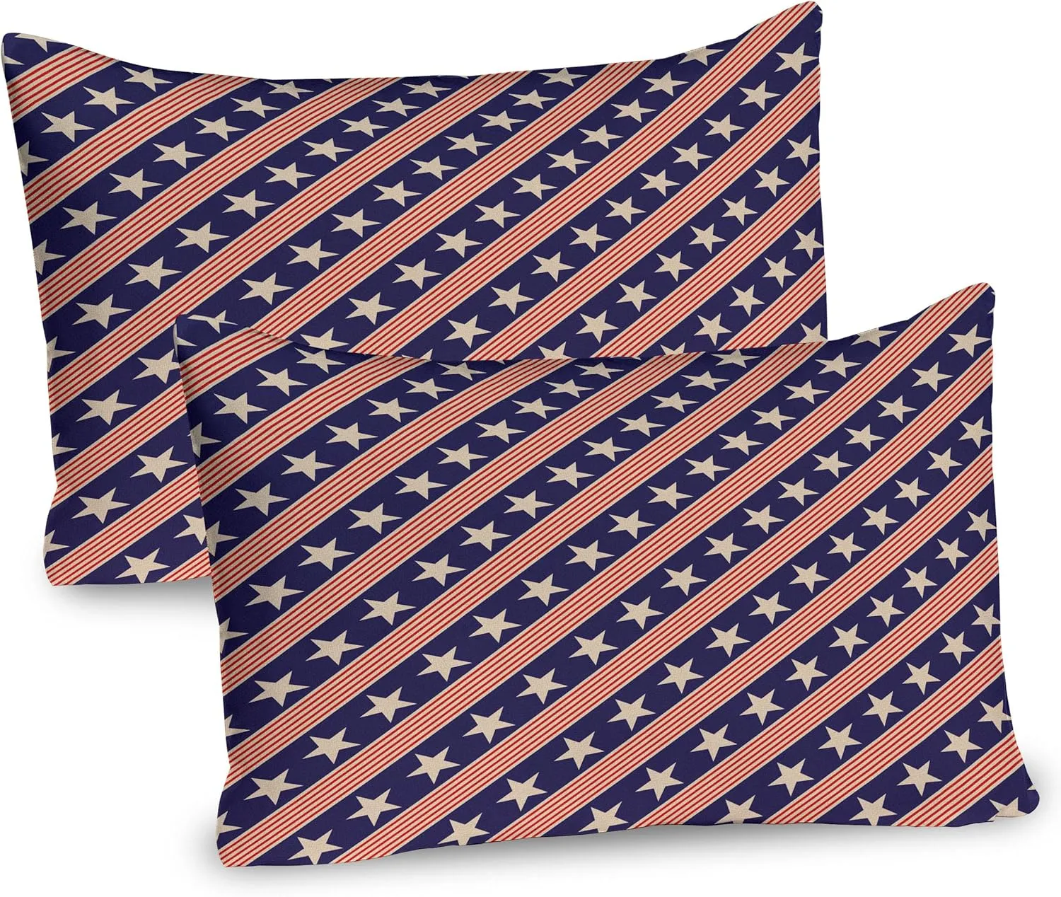 Ambesonne Prehistoric Country Pillow Sham Set of 2, Patriotic Star Pattern in Diagonal Stripes National Theme Print, Quality Microfiber Bedding Item for All Seasons, 26" x 20", Navy Coral Cream