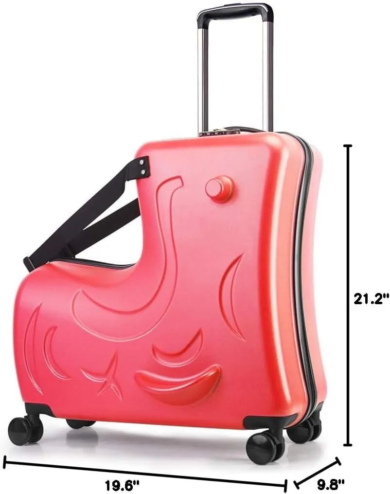 AO WEI LA OW Duffel Bag for Kids Ride-On Suitcase Carry-On Luggage with Wheels (Fuchsia, 20 Inch（suggest 1-6 years old)