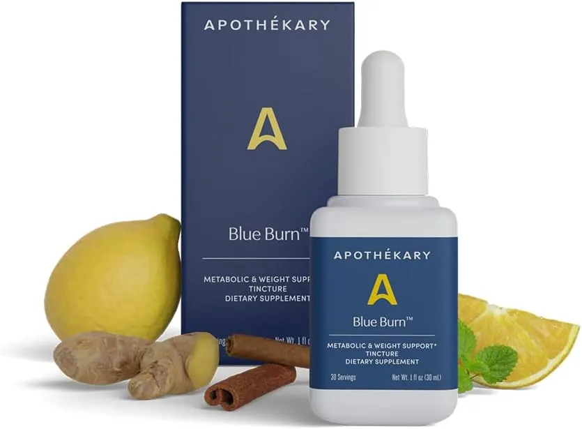 Apothékary Blue Burn Herbal Liquid Drops Supplement | Dietary Metabolism Support Supplement with Oregon Grape Root, Blue Spirulina, Maca Root and Berberine, Liquid Vitamins | 1.22 Fl Oz, 30 Servings