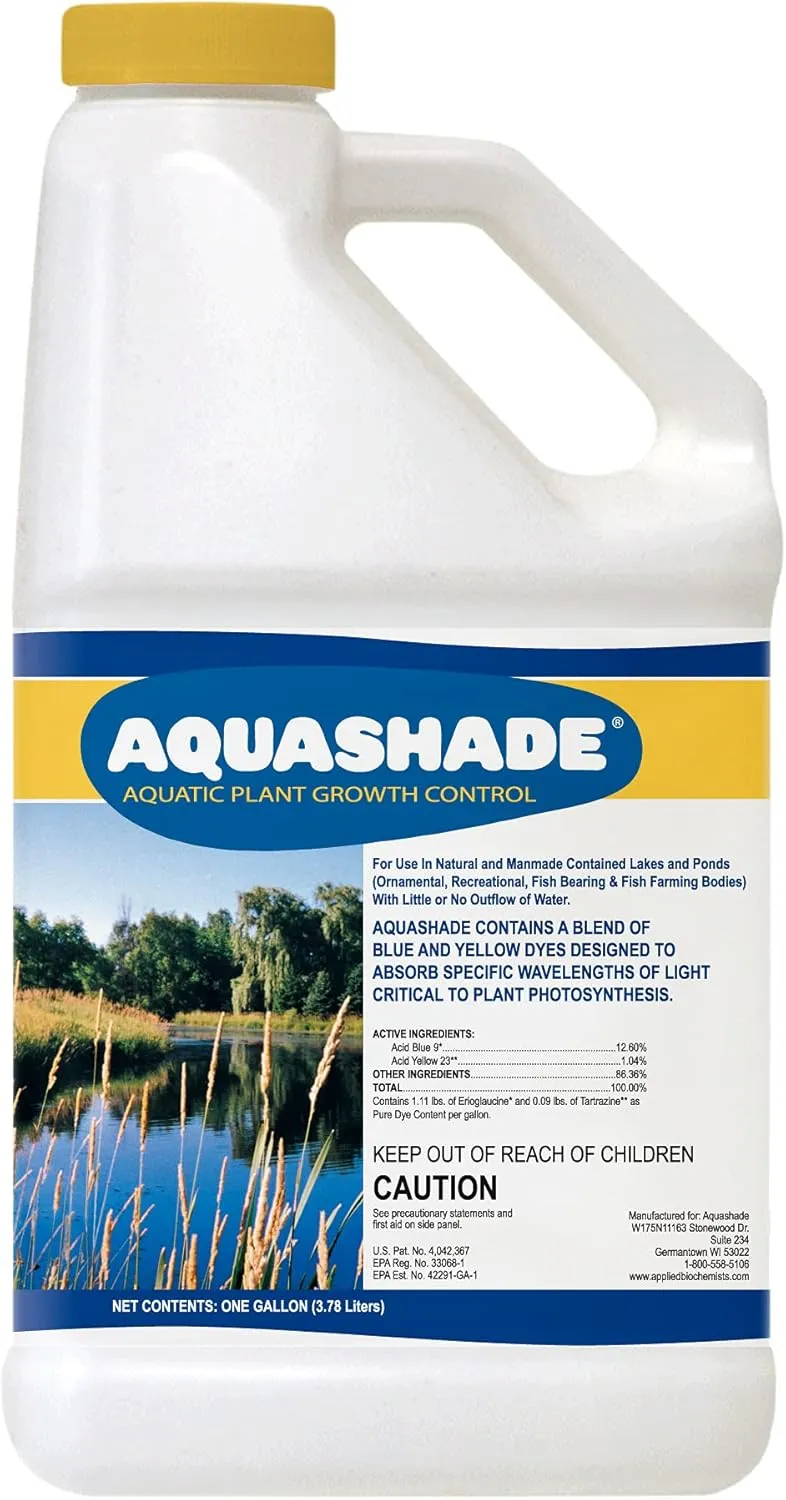 Aquashade 1-Gallon Pond Treatment – EPA-Approved Blue Dye for Weed & Algae Suppression | Eco-Friendly, Non-Toxic, and Safe for Aquatic Life, Livestock, and Wildlife