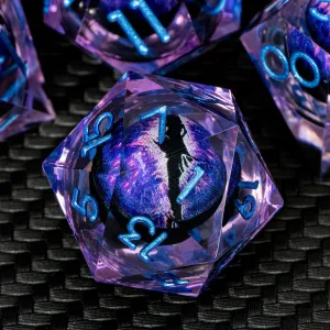 ARUOHHA DND Resin Dice Dragon Eye Dice Liquid Core Purple Sharp Edged Dice Set with Gift Box, Polyhedral D and D Dice Set Compatible with Dungeons and Dragons Role Playing Game D20 D12 D10 D8 D6