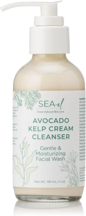 Avocado & Kelp Cream Cleanser Non-Foaming Gentle Deep Cleanse to Purify Tone & Firm - Moisturizing Natural Face Wash for Women & Men - 4 Oz