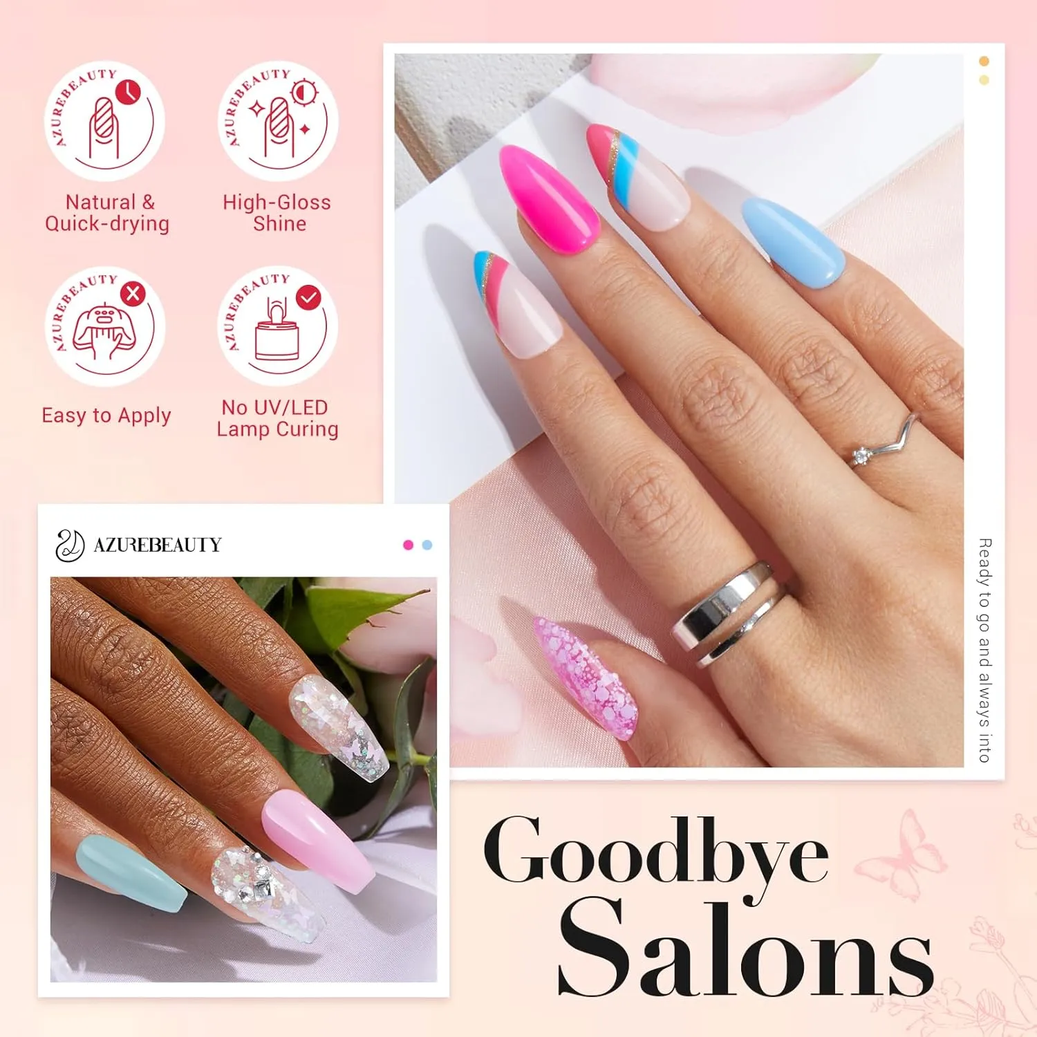 AZUREBEAUTY 170Pcs Dip Powder Nail Kit Starter, 36 Colors Pastel Pink Purple Blue Yellow Dip Powder Liquid Set Spring Summer with Top/Base coat Activator for French Nails Art Gifts