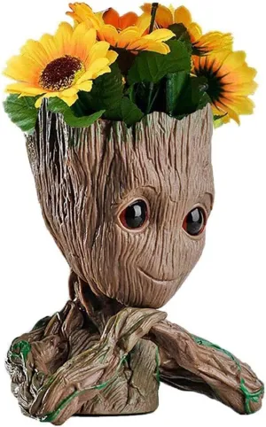 Baby Groot Flower Pot, Tree Man Pen or Pencil Holder or Planters with Drainage Hole Perfect for a Tiny Succulents Plants Christmas Birthday Gift (Hands on Cheek)