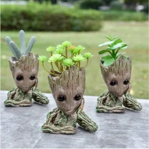 Baby Groot Flower Pot, Tree Man Pen or Pencil Holder or Planters with Drainage Hole Perfect for a Tiny Succulents Plants Christmas Birthday Gift (Thoughtful)