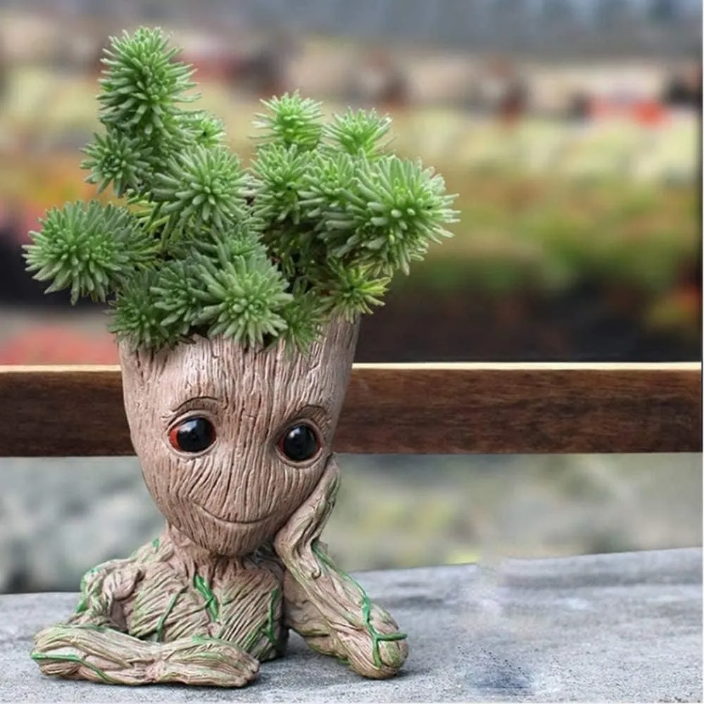 Baby Groot Flower Pot, Tree Man Pen or Pencil Holder or Planters with Drainage Hole Perfect for a Tiny Succulents Plants Christmas Birthday Gift (Thoughtful)
