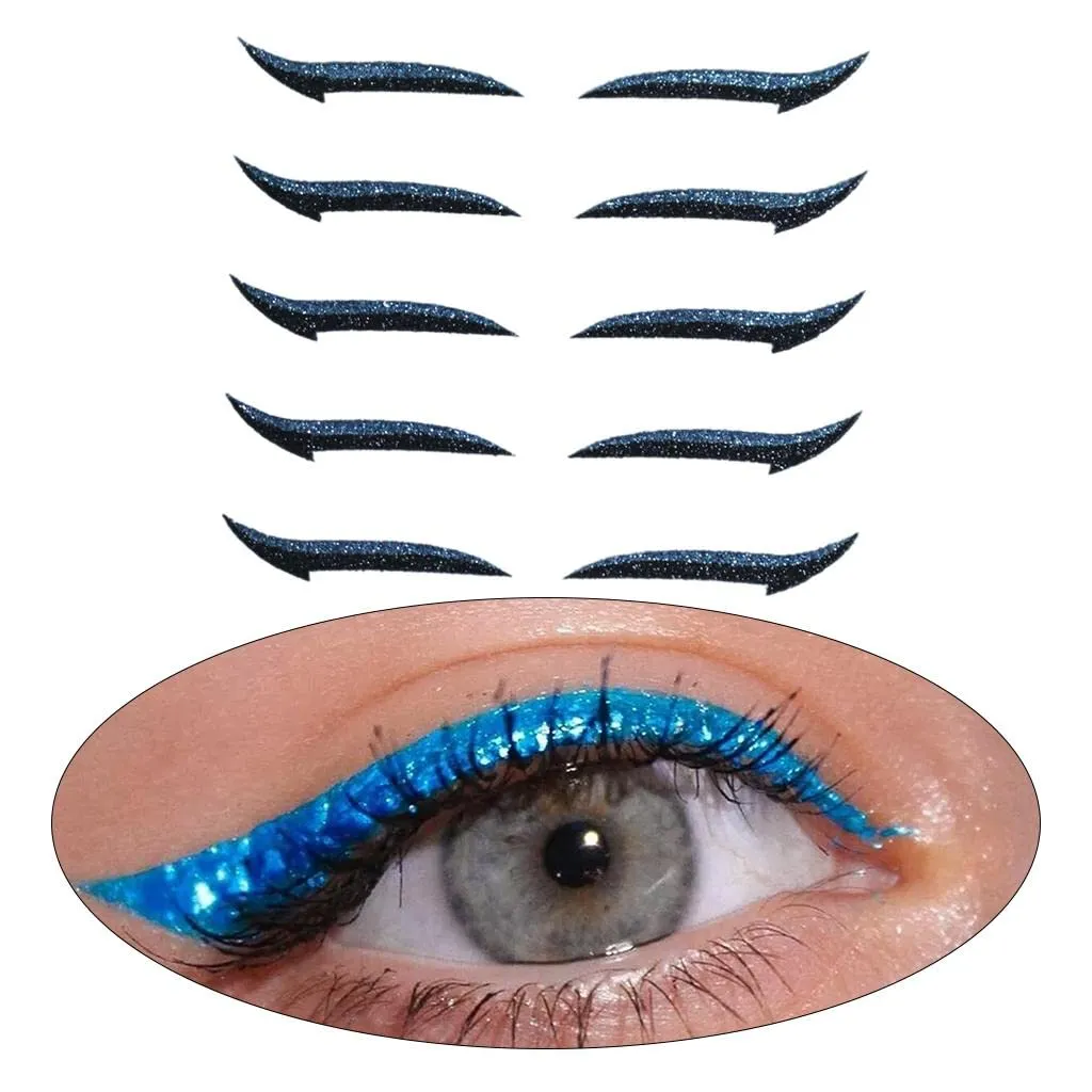 barenx Reusable Fashion Eyeliner Stickers Stencil Makeup Eyelid Tape Self-Adhesive Instant Eye Line Strip Sticker for Women Girls - 5 Pairs, Blue