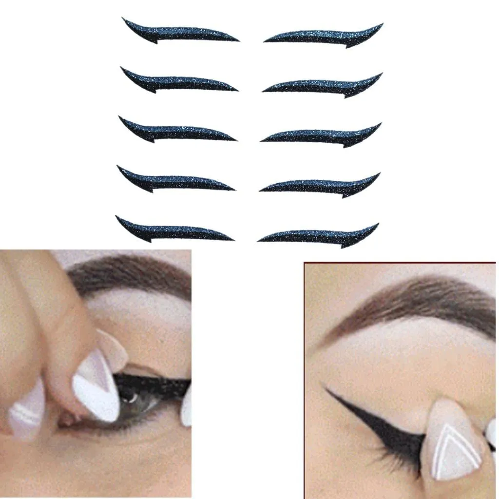barenx Reusable Fashion Eyeliner Stickers Stencil Makeup Eyelid Tape Self-Adhesive Instant Eye Line Strip Sticker for Women Girls - 5 Pairs, Blue