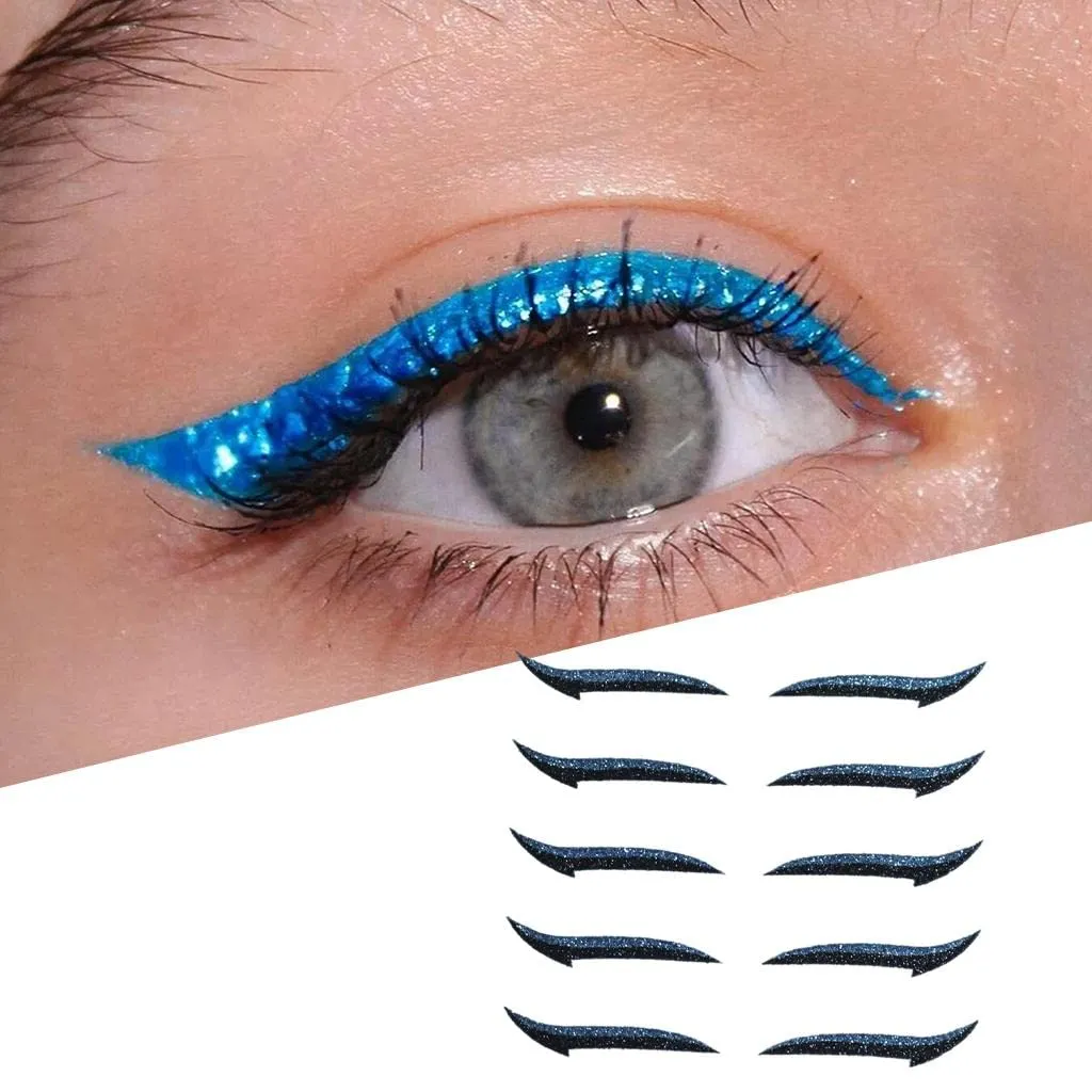 barenx Reusable Fashion Eyeliner Stickers Stencil Makeup Eyelid Tape Self-Adhesive Instant Eye Line Strip Sticker for Women Girls - 5 Pairs, Blue