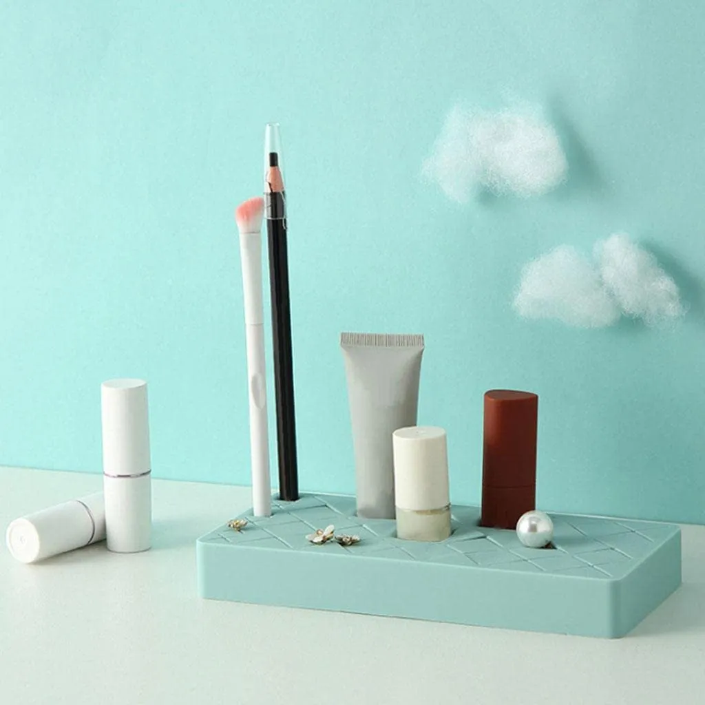 barenx Silicone Lipstick Storage Stand Storage Box 36 Slots Holder Display Rack Makeup Organiser for Lip Gloss Lipsticks Eyeliner Stud Makeup Brushes - light blue