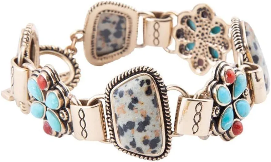 Barse Jewelry Legacy Blue Turquoise and Dalmatian Jasper Golden Bracelet